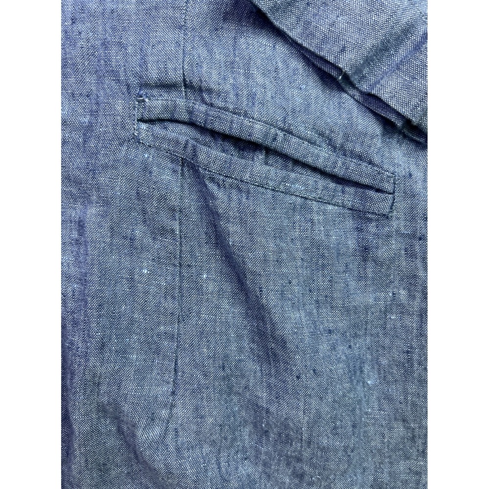 FLAX Blue 100% Linen Button Down Tunic V-Neck Pocket Tulip Hem Top Small - Picture 4 of 11